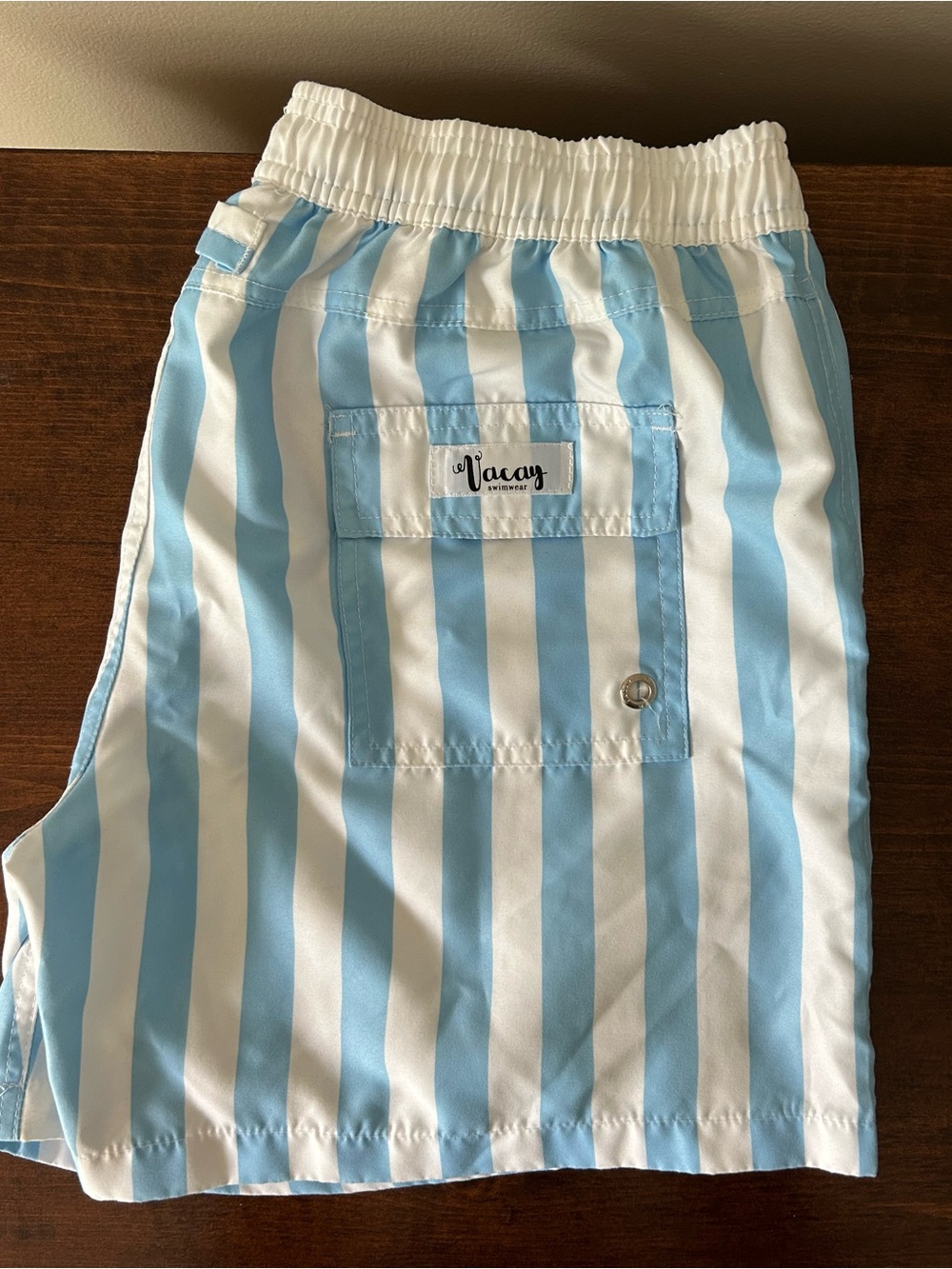 Vacay Swimwear Men's Blue & White Stripe Swim Trunks